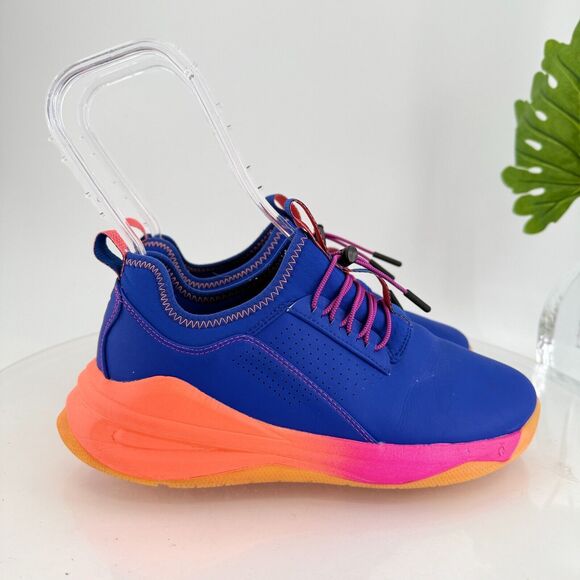 Vibrant Blue and Pink Sneakers with Elastic Lacing - Picture 3 of 14